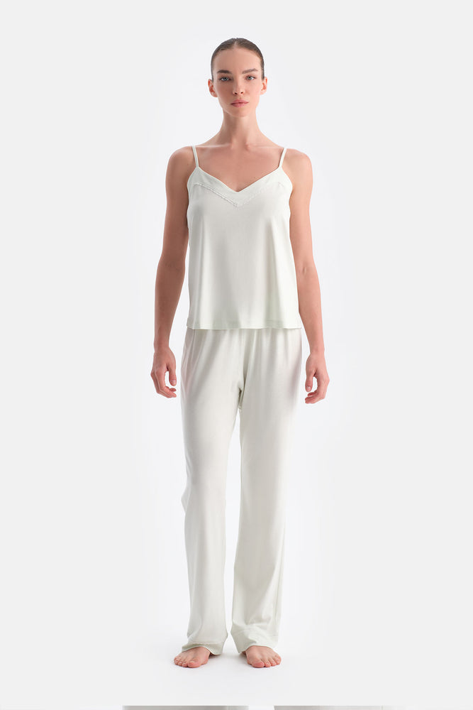 Su Yeşili Dantel Detaylı Atlet Pantolon Takım