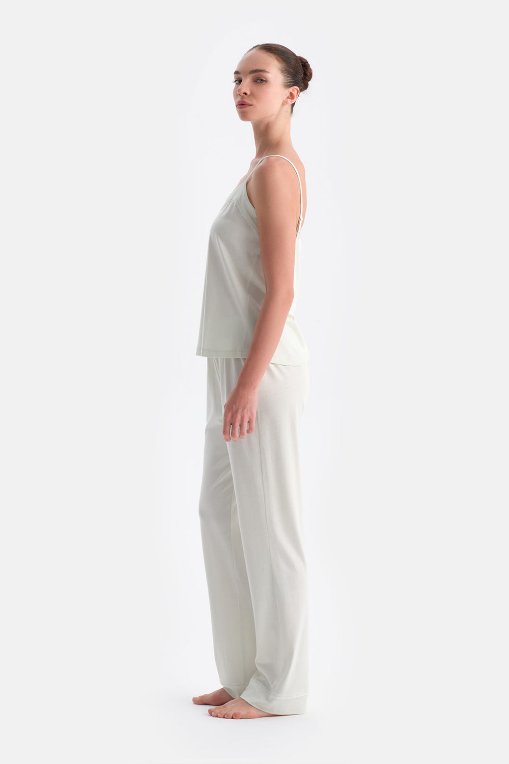 Su Yeşili Dantel Detaylı Atlet Pantolon Takım