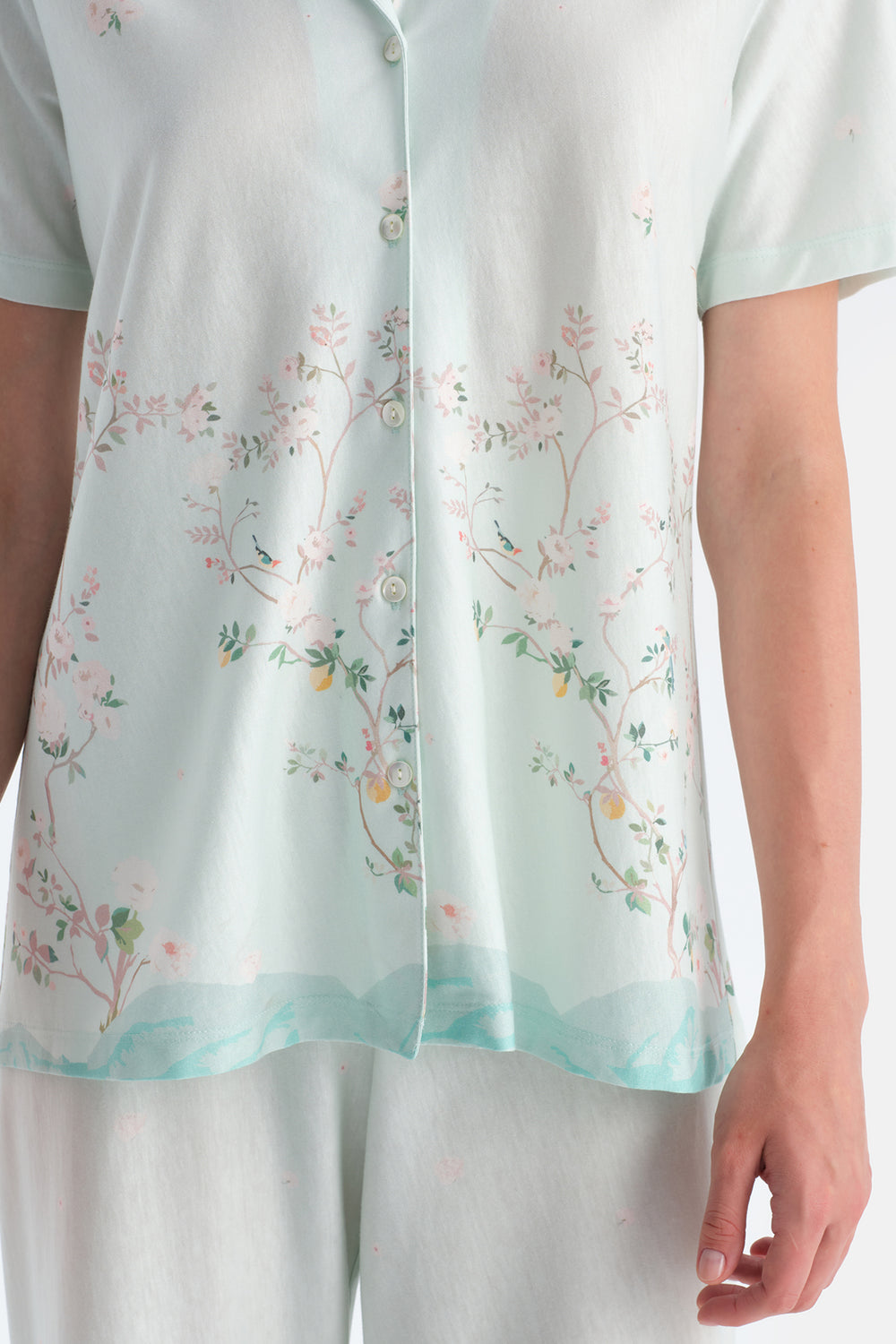 Açık Mavi Çiçek Desenli Gömlek Pantolon Takım