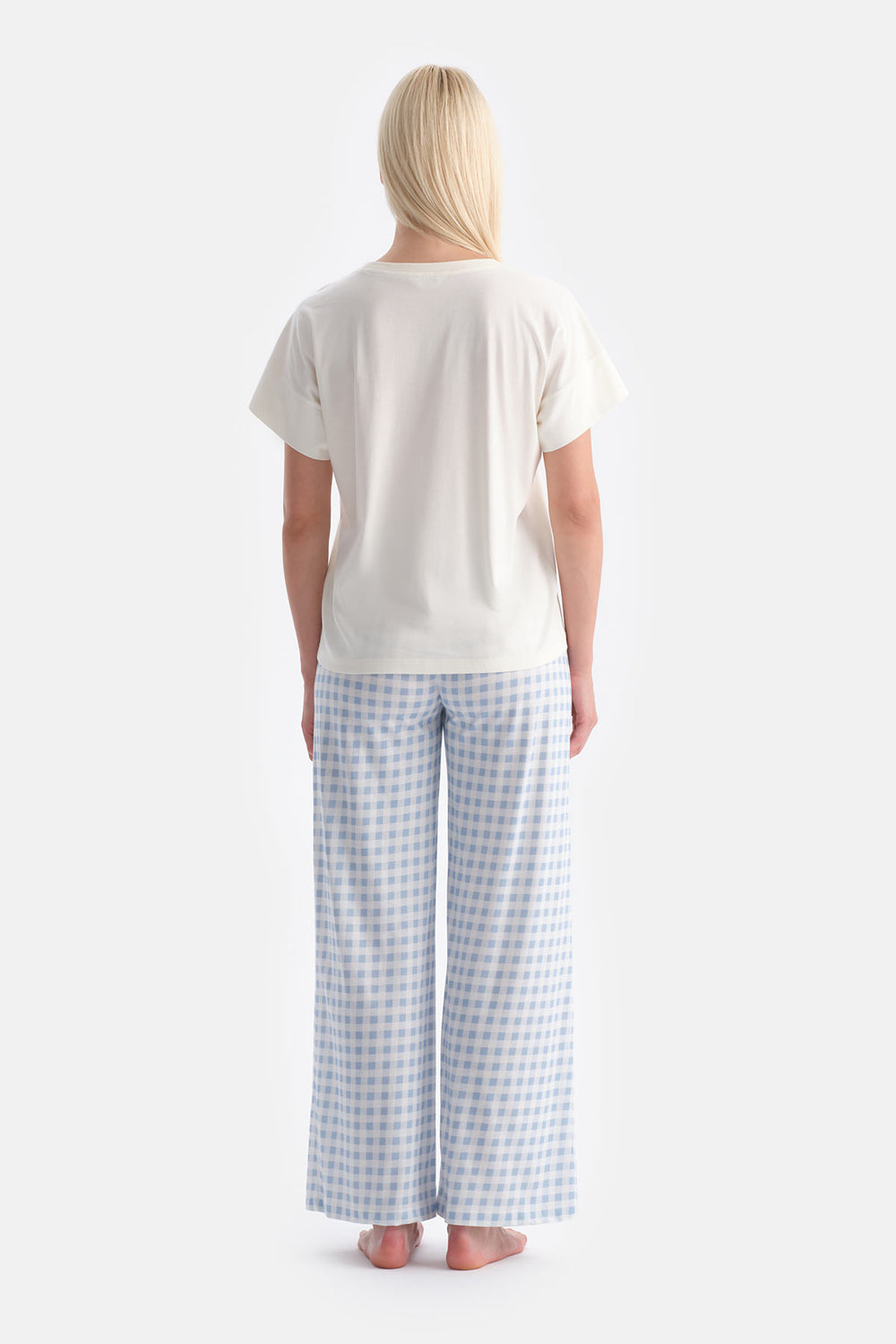 Ekru Kuş Baskılı Tişört Pantolon Takım