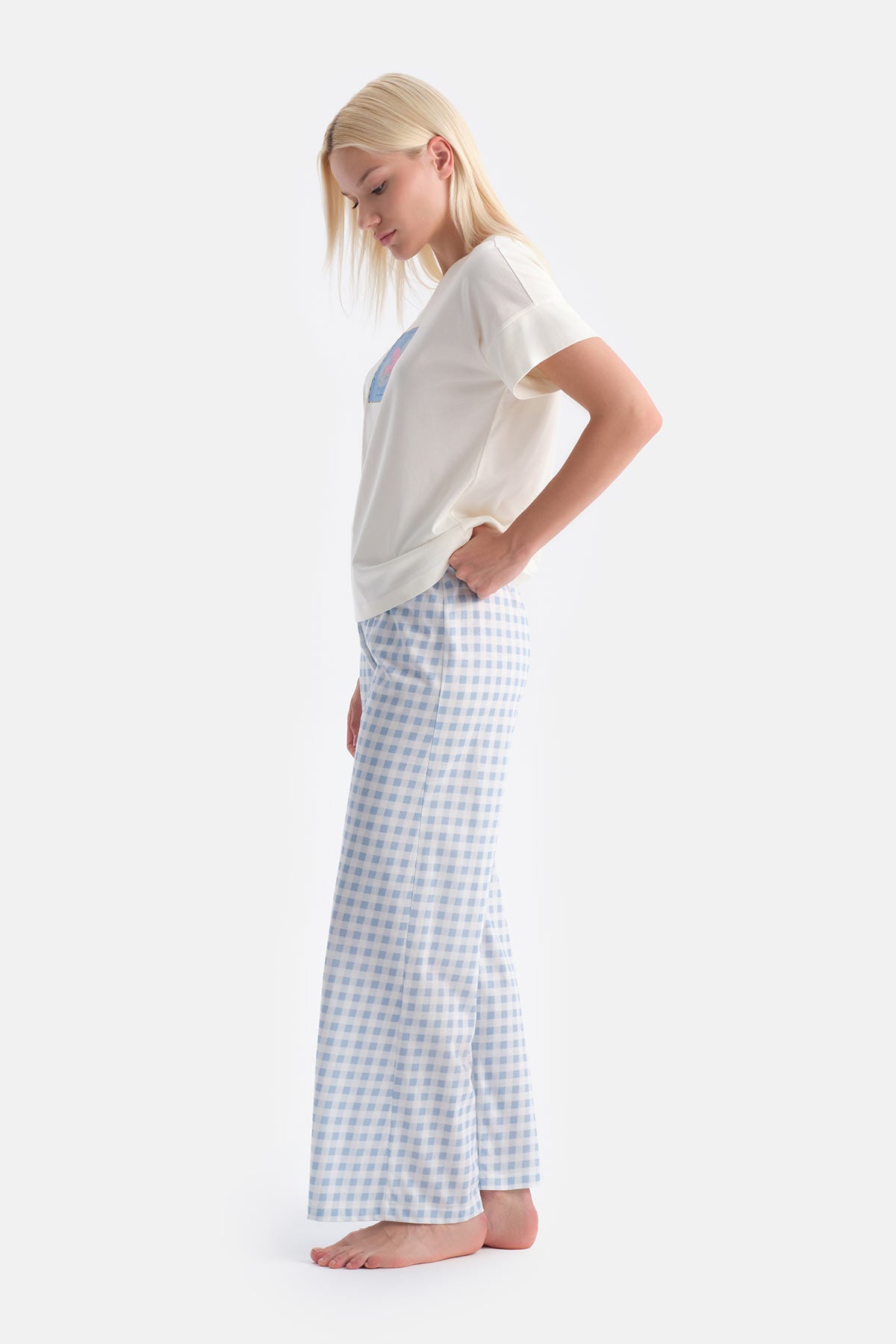 Ekru Kuş BaskılıTişört Pantolon Takım