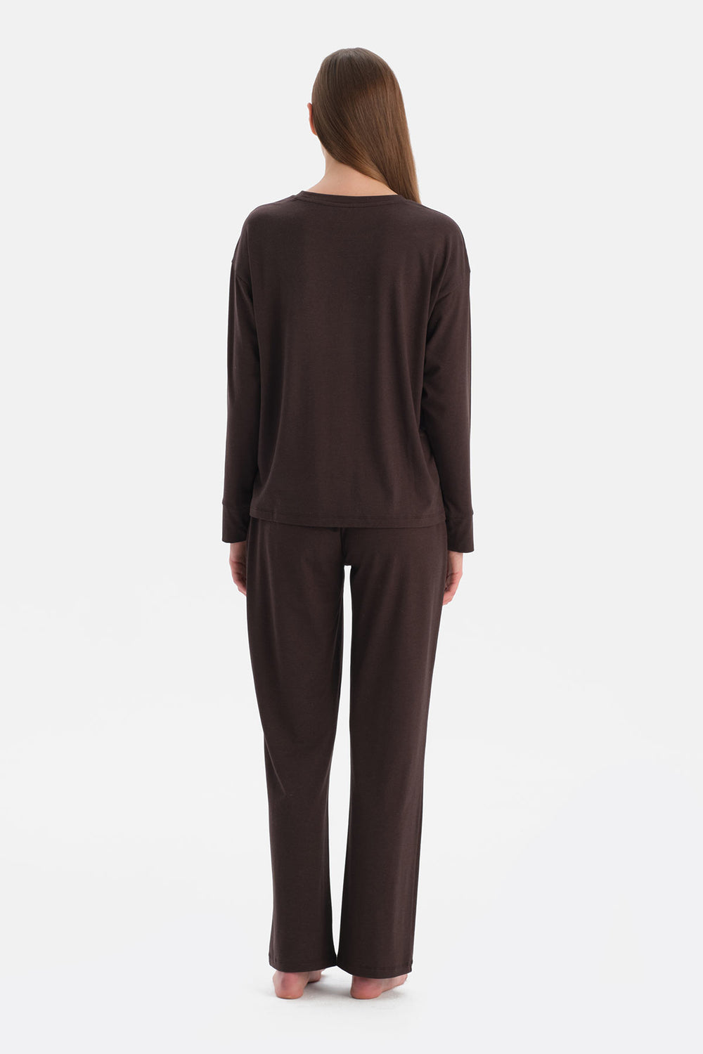 Koyu Kahve Soft Touch Tişört Pantolon Takım