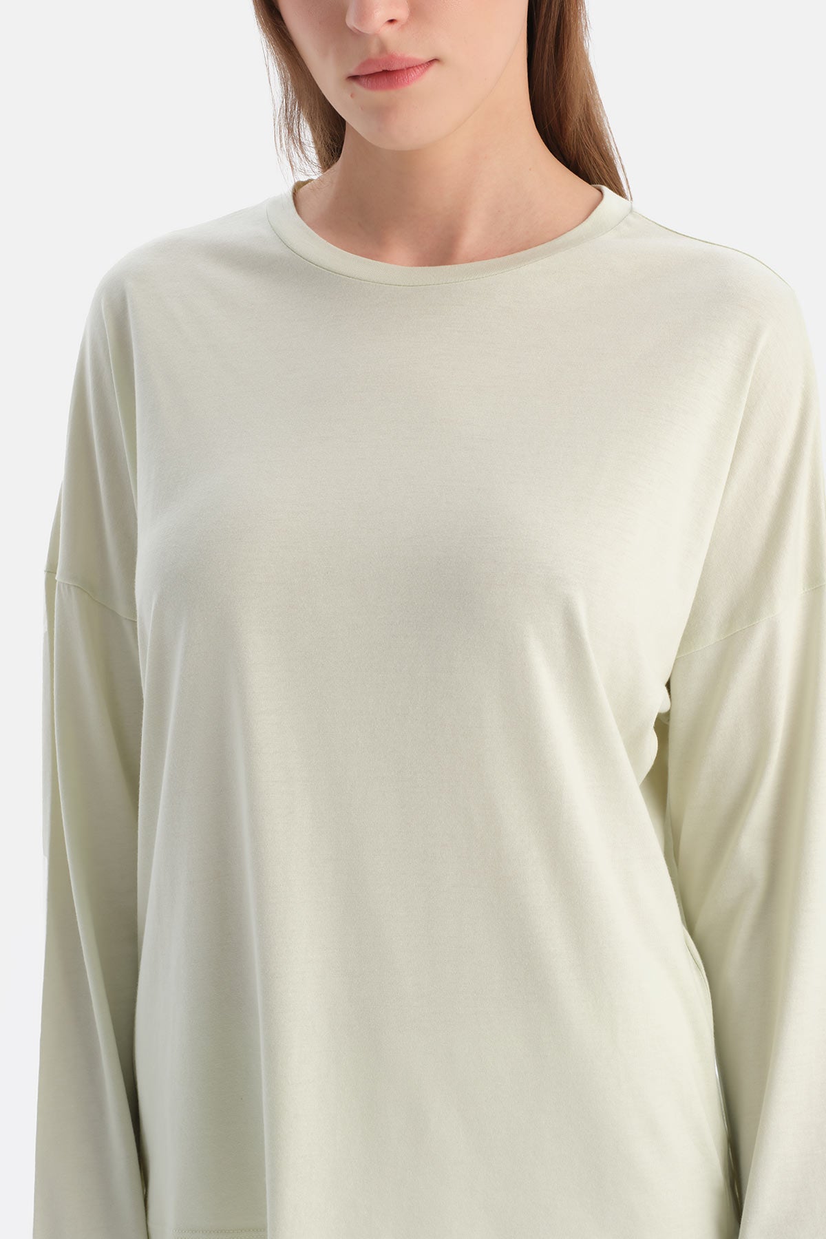 Açık Yeşil Kayık Yaka Penye Modal Tişört Pantolon Takım