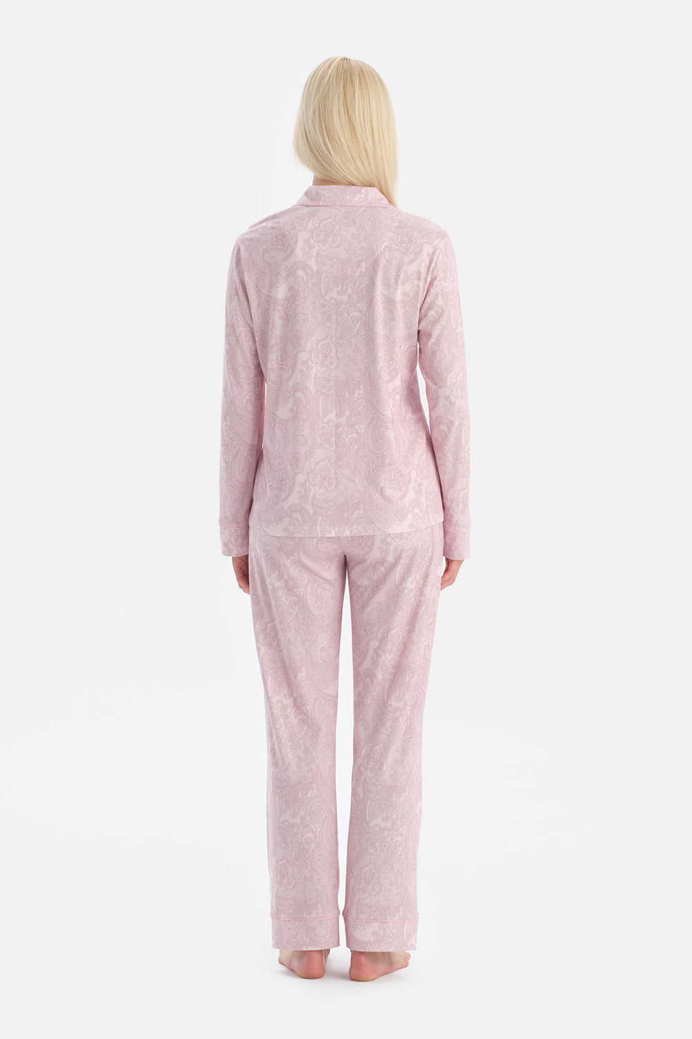 Açık Pembe Şal Desenli Gömlek Pantolon Takım