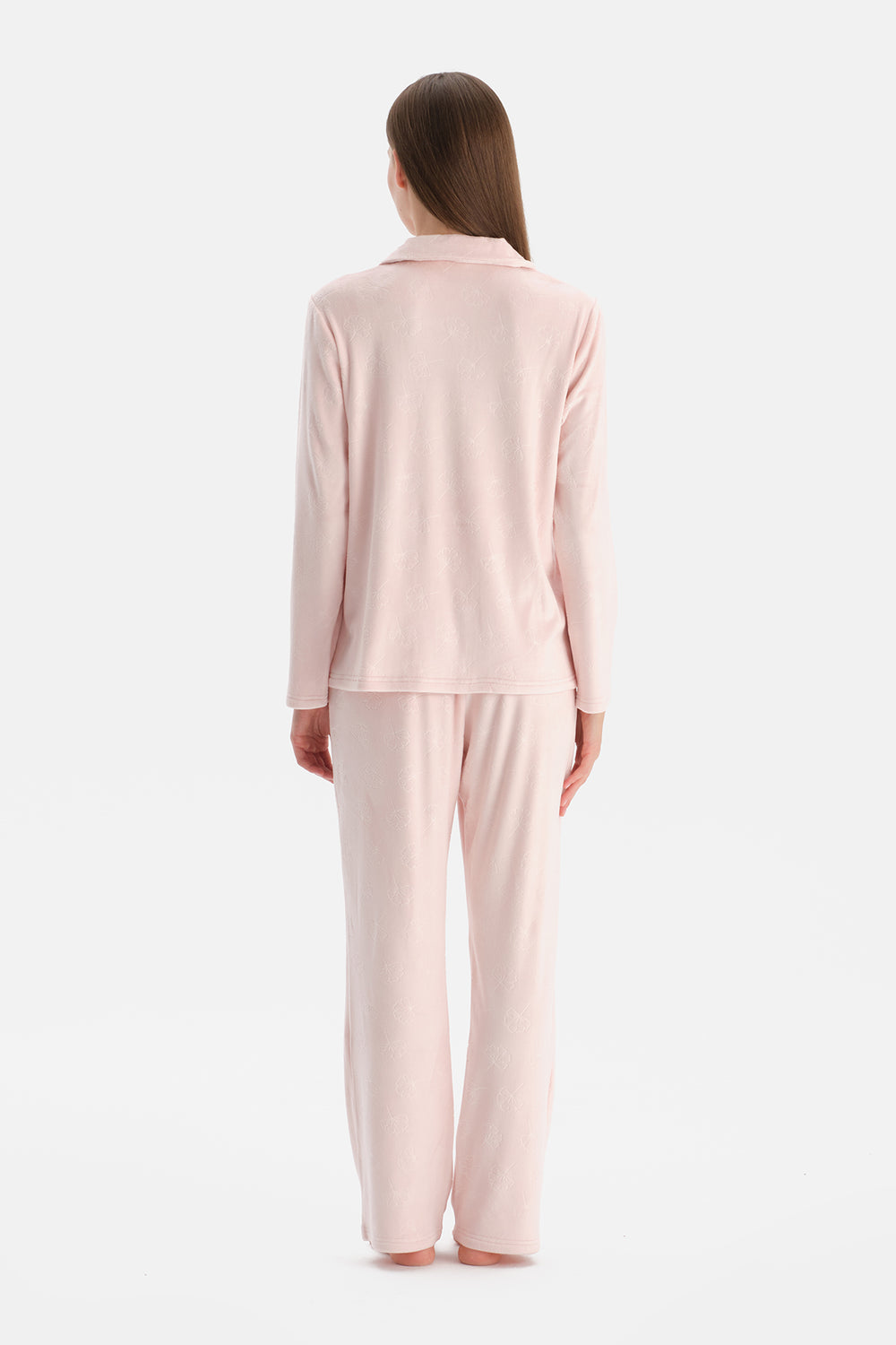 Somon Gofre Çiçek Baskılı Gömlek Pantolon Takım