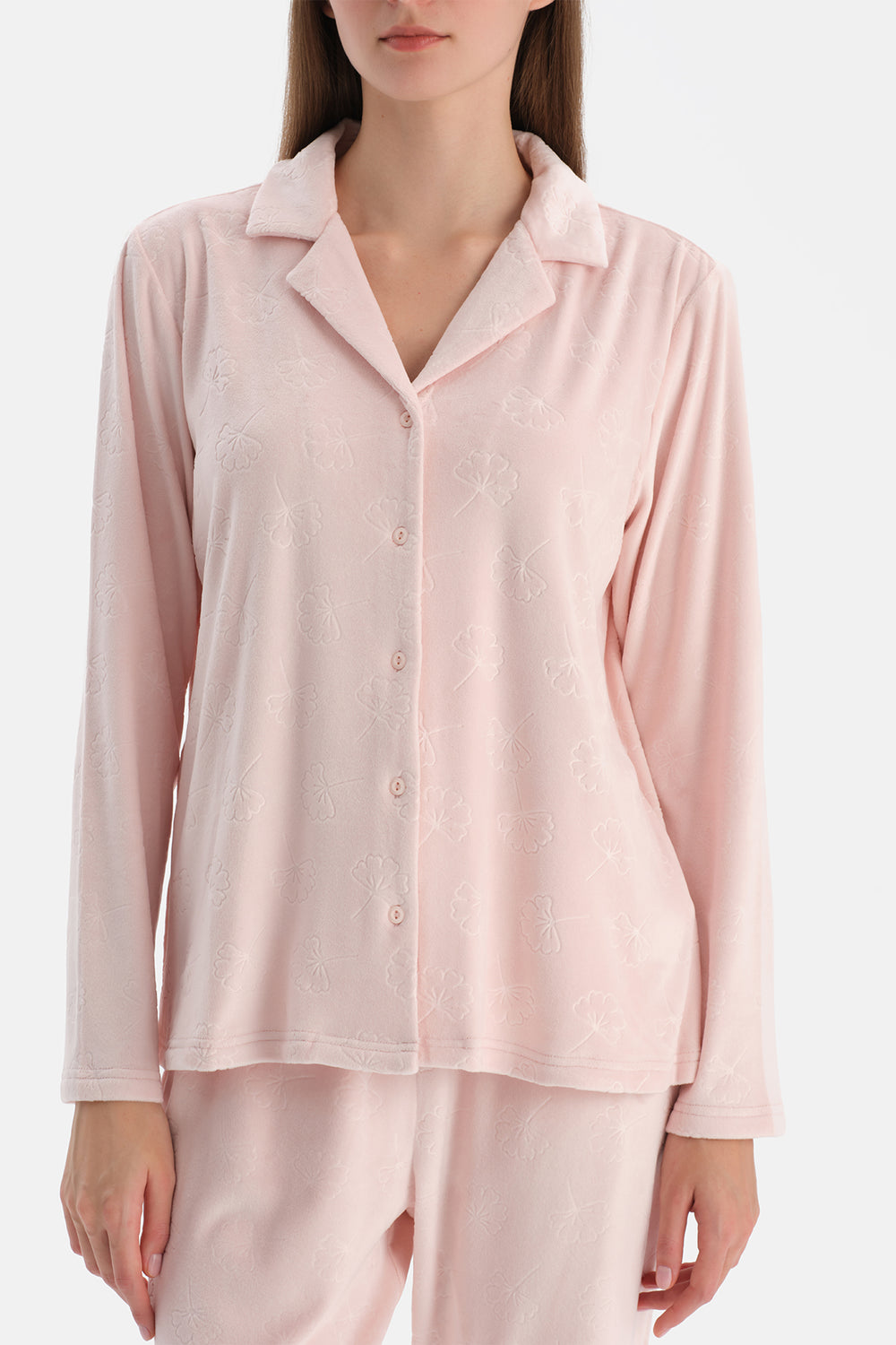 Somon Gofre Çiçek Baskılı Gömlek Pantolon Takım