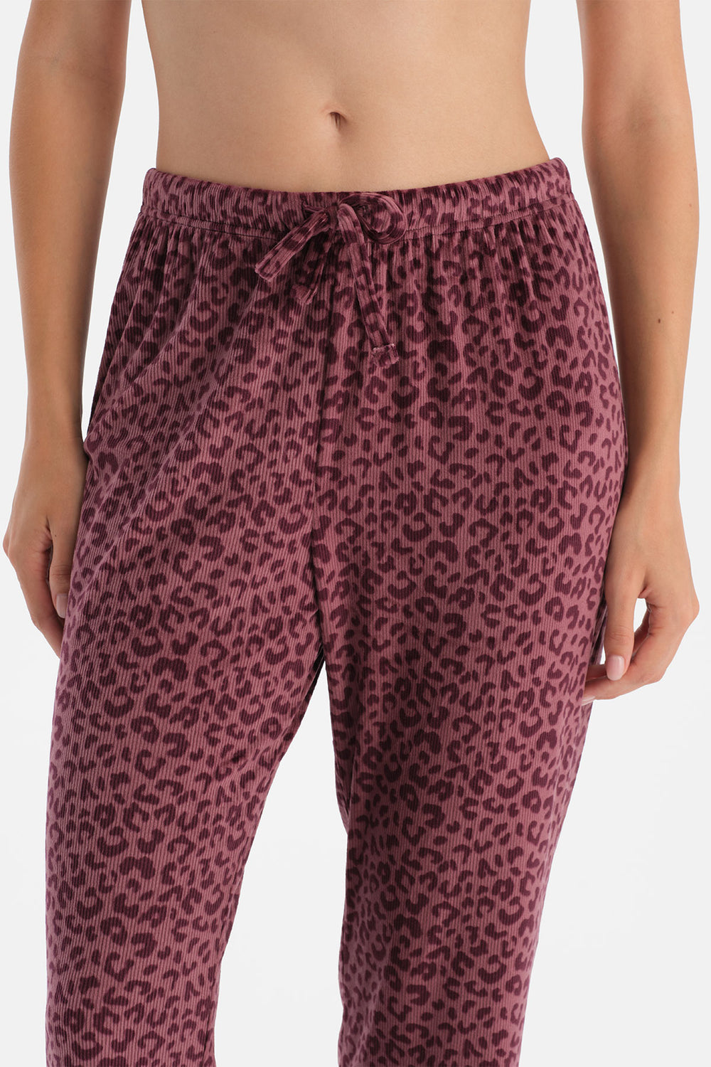 Bordo Leoparlı Kadife Gömlek Pantolon Takım