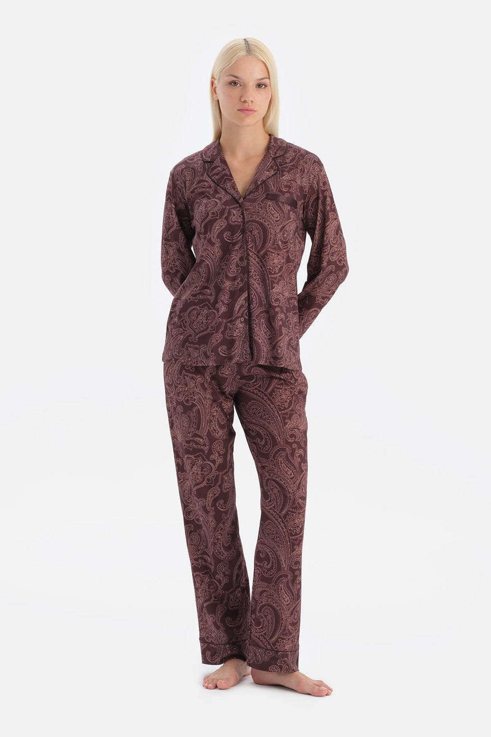 ŞAL DESENLİ GÖMLEK PANTOLON TAKIM