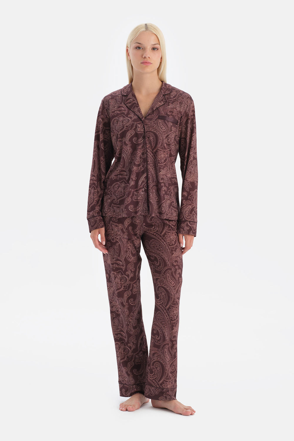 ŞAL DESENLİ GÖMLEK PANTOLON TAKIM