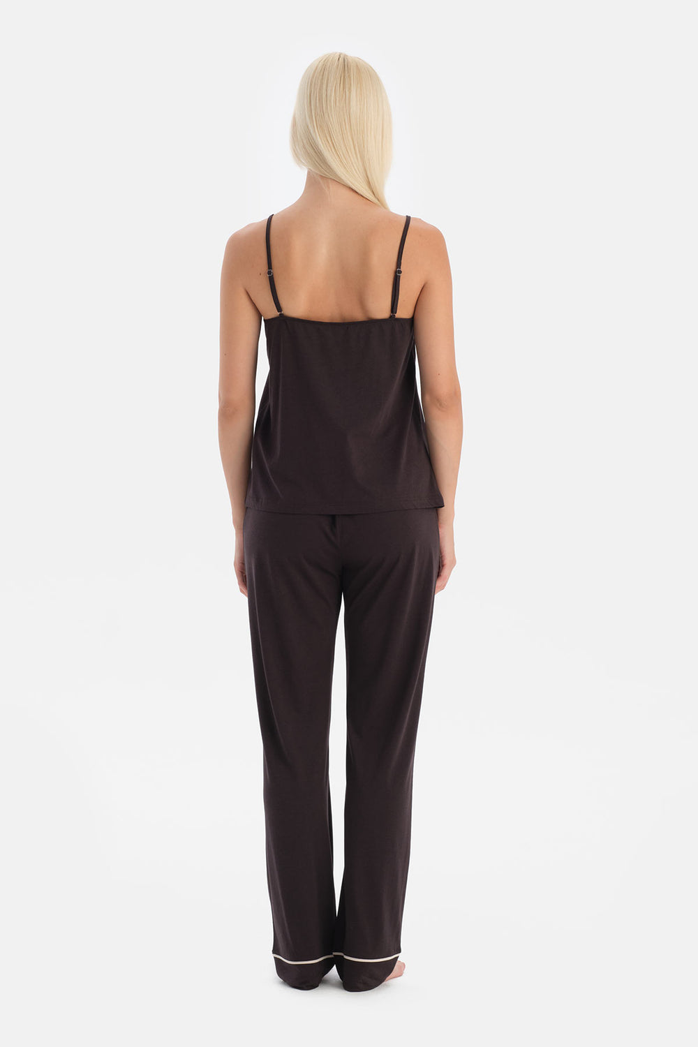 Koyu Kahve Biye Detaylı Atlet Pantolon Takım