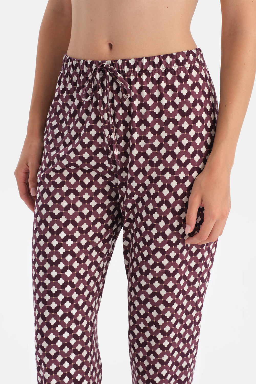 Mürdüm Geometrik Desenli Gömlek Pantolon Takım