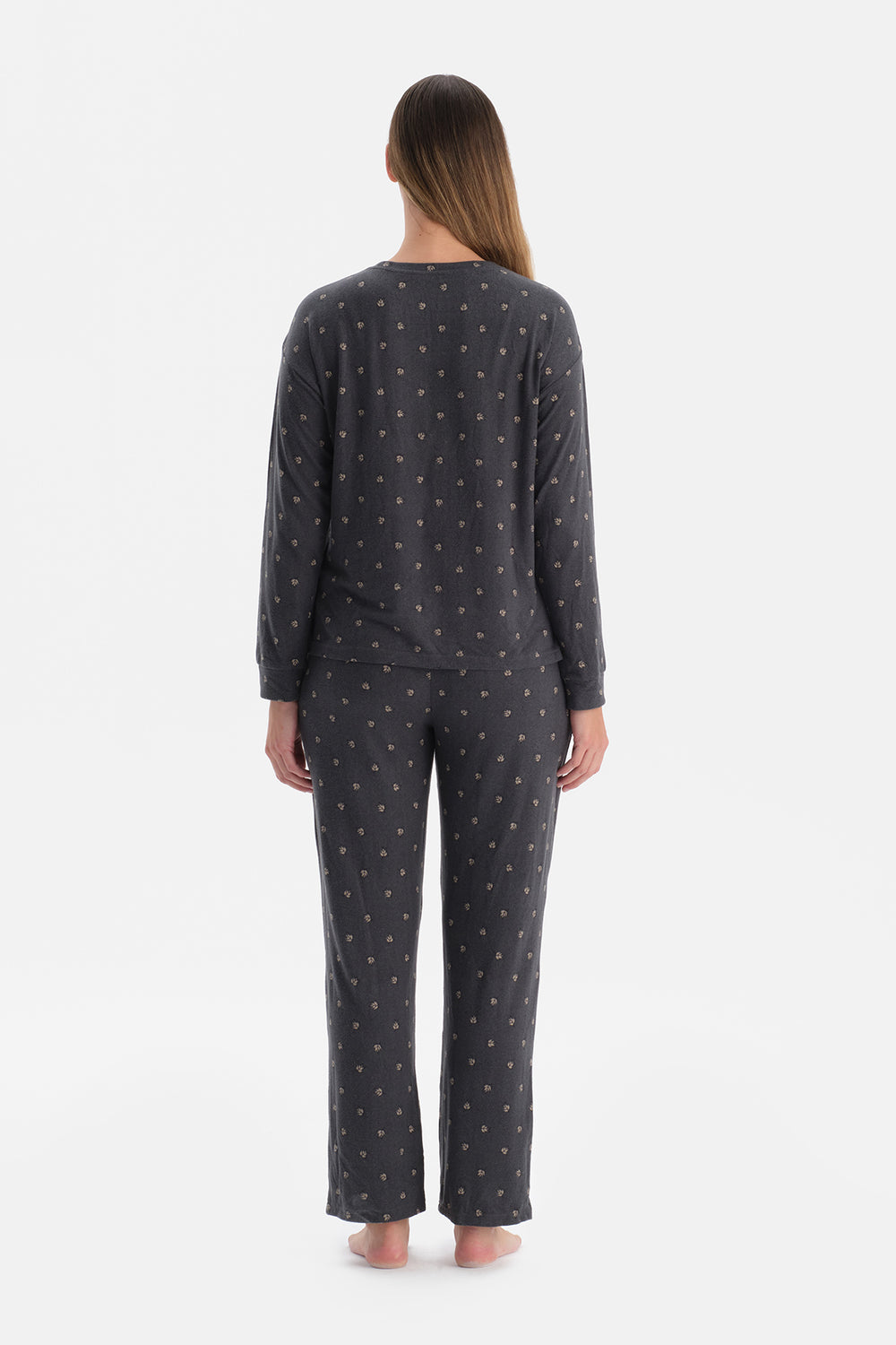 Antrasıt Desenli Termal Tişört Pantolon Pijama Takımı