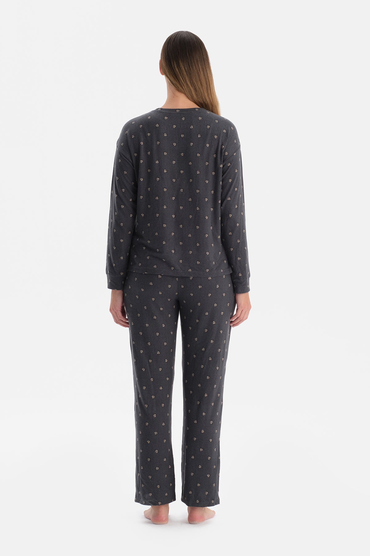 Antrasıt Desenli Termal Tişört Pantolon Pijama Takımı