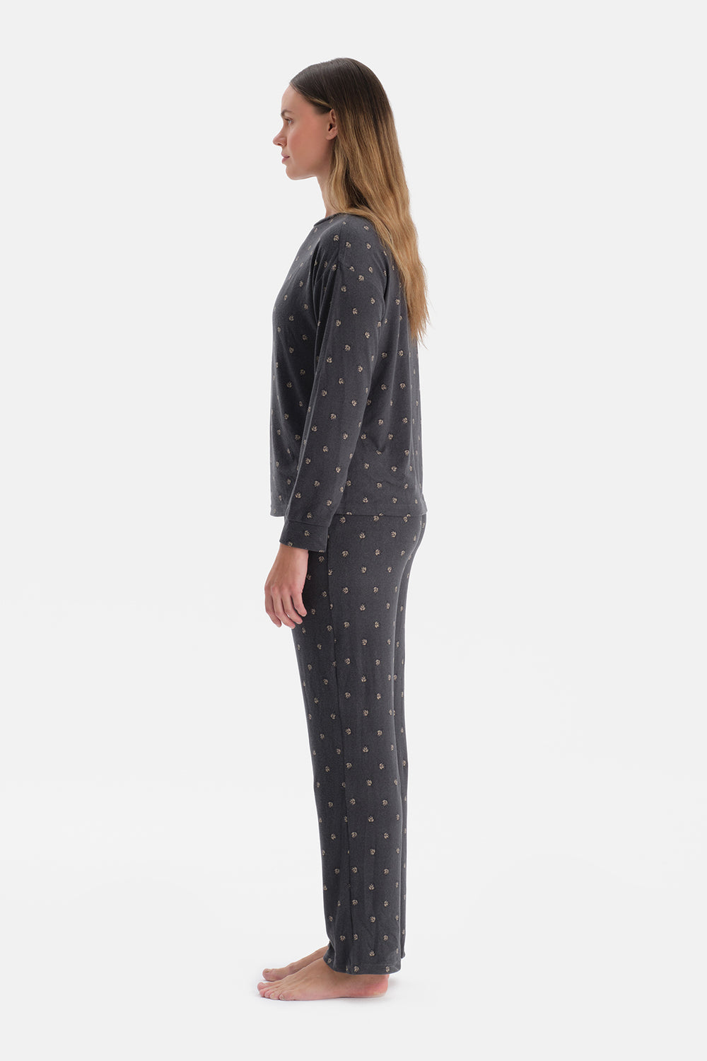 Antrasıt Desenli Termal Tişört Pantolon Pijama Takımı