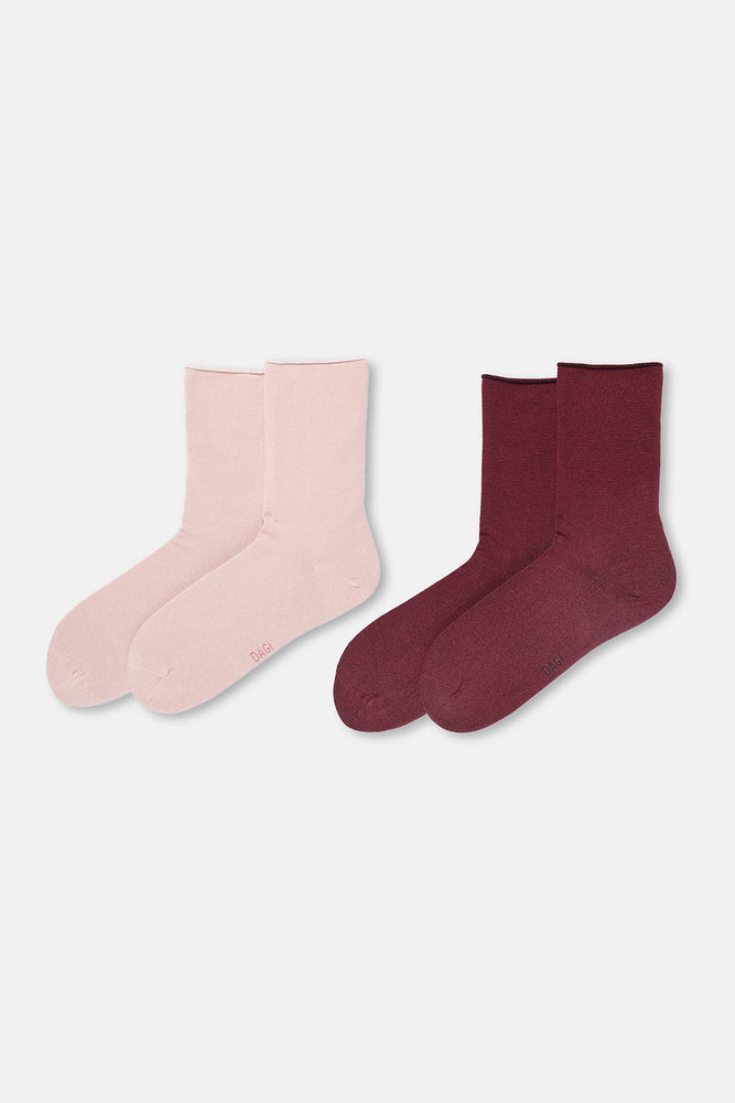 Bordo-Pudra Kadın 2'li Modal Basic Çorap