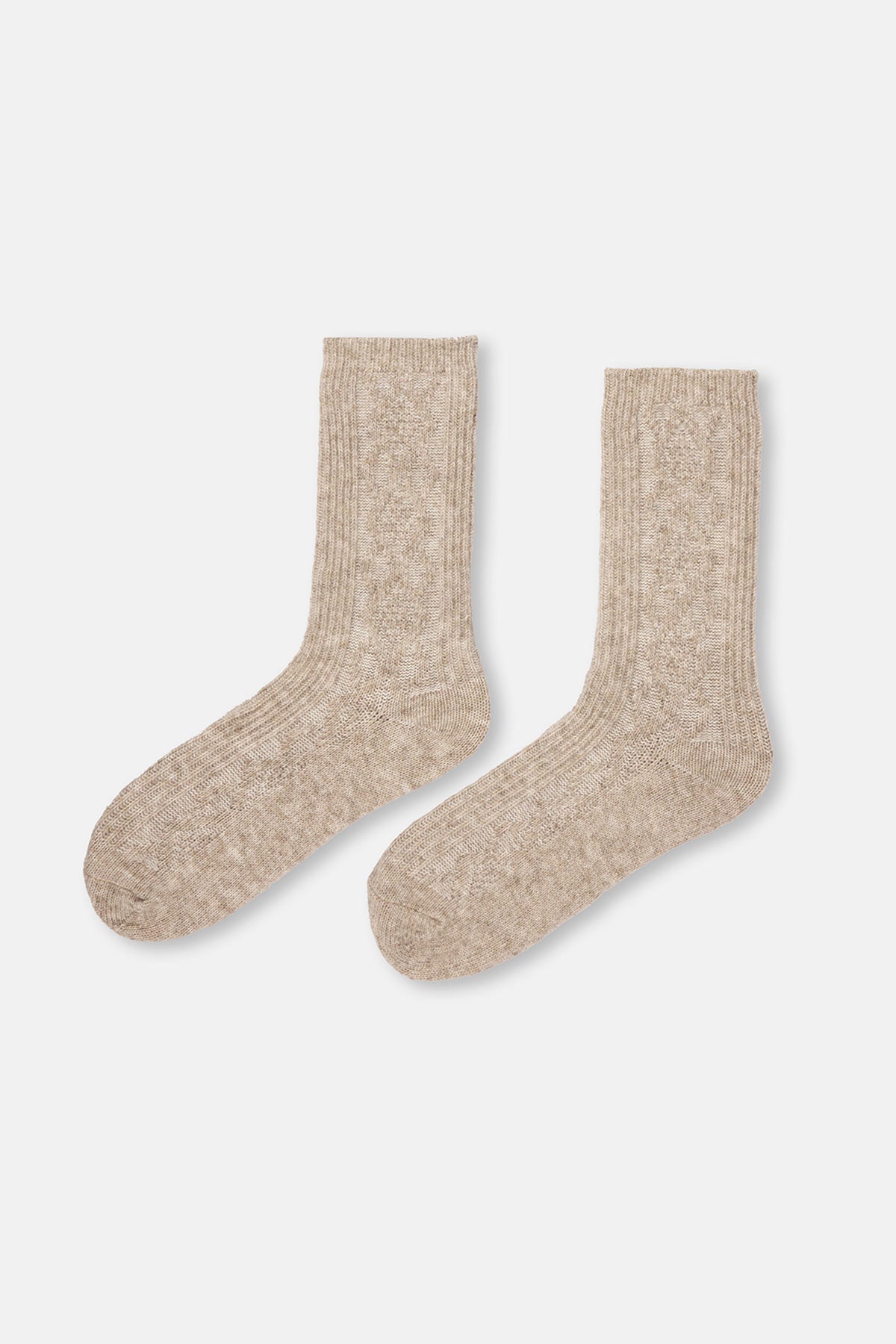 Bej Kadın Örgü Desenli Cosy Çorap