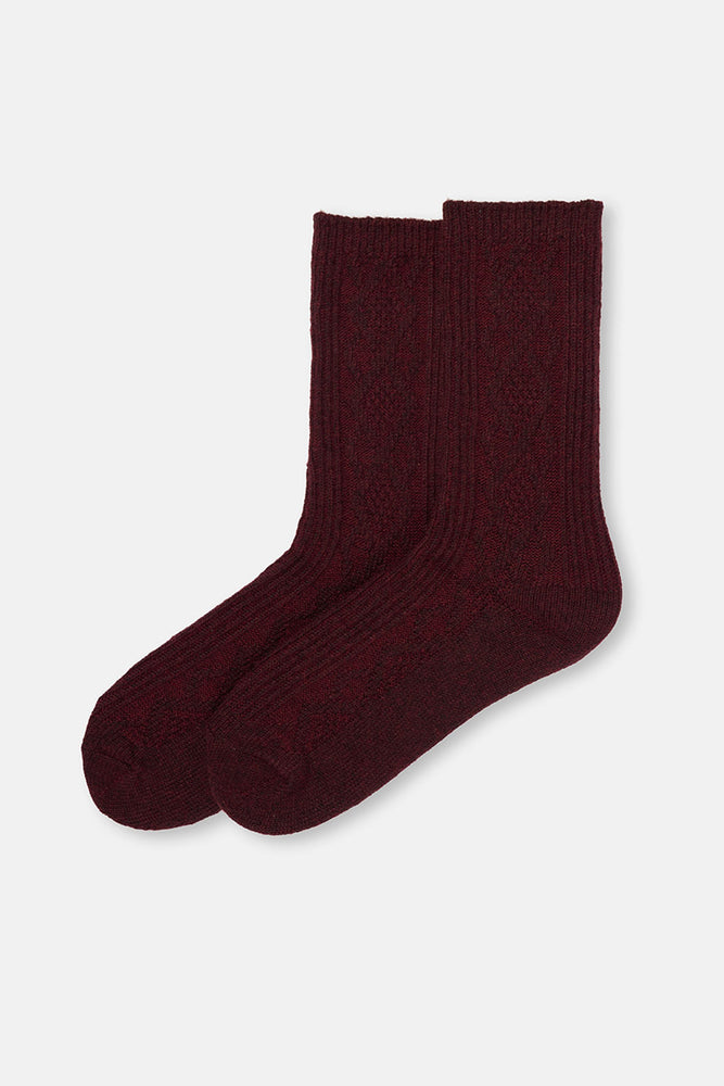 Bordo Kadın Örgü Desenli Cosy Çorap