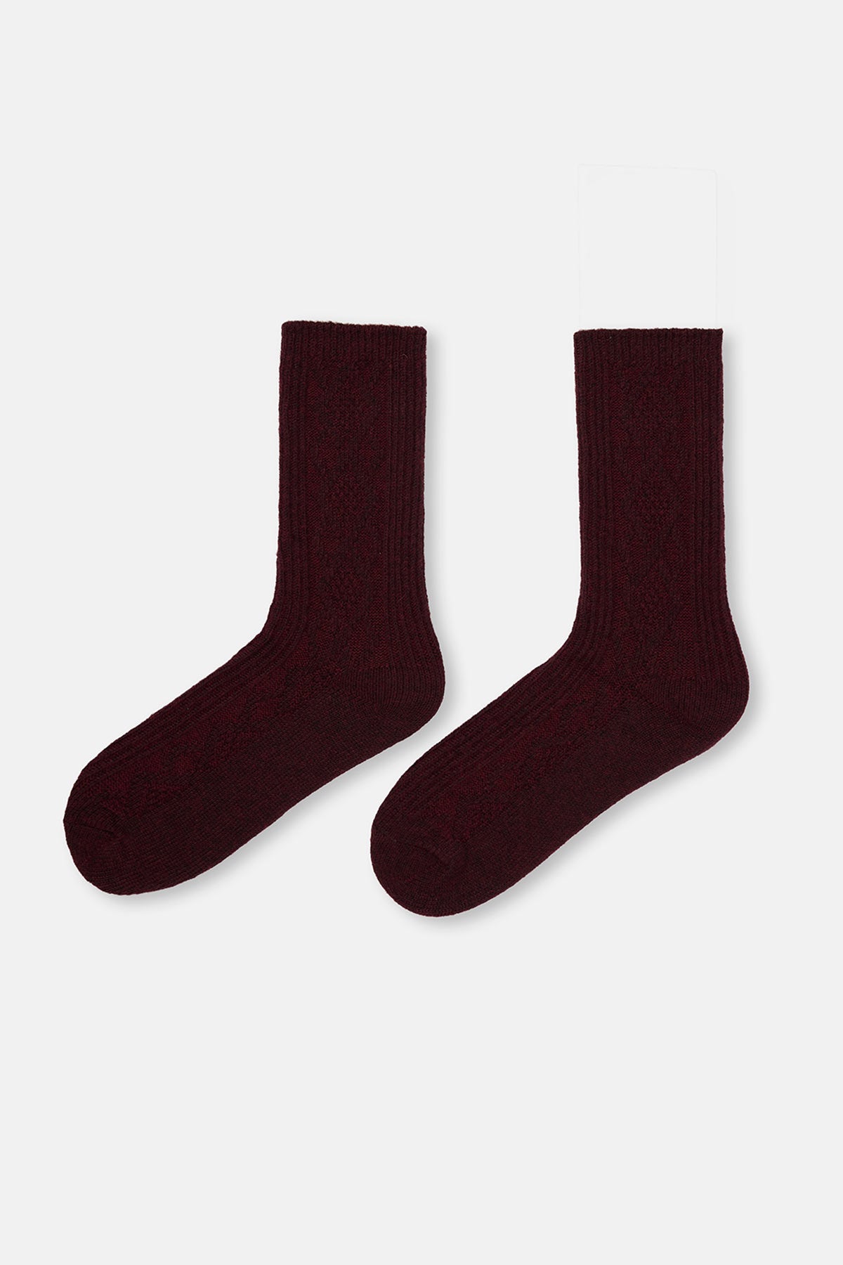 Bordo Kadın Örgü Desenli Cosy Çorap