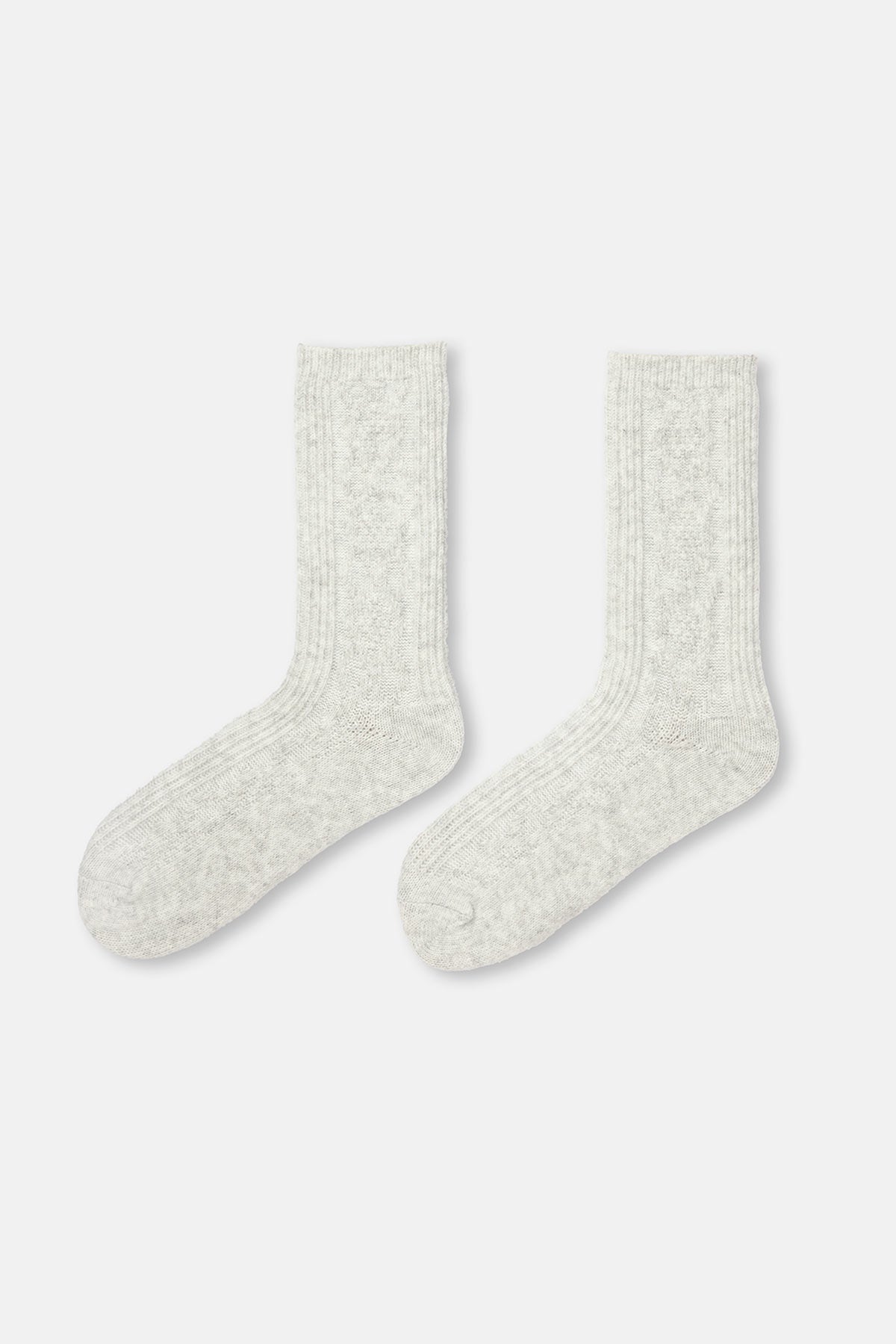 Açık Gri Kadın Örgü Desenli Cosy Çorap