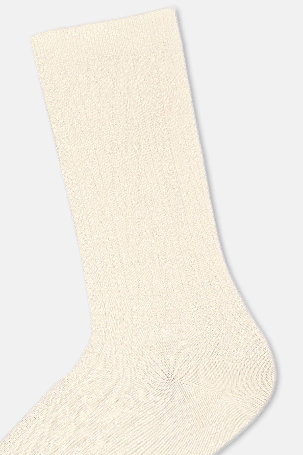 Ekru Kadın Örgü Desen Bambu Çorap