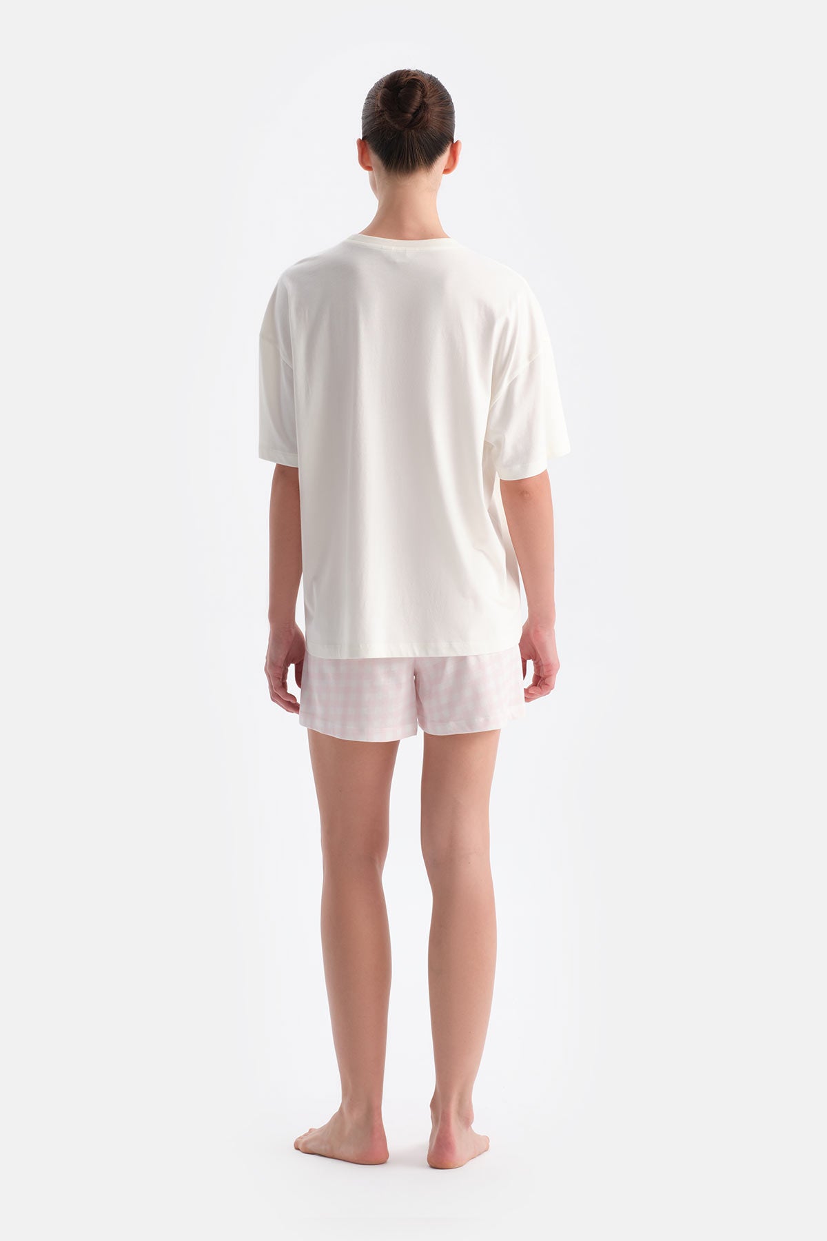Ekru Baskılı Tişört Şort Takım