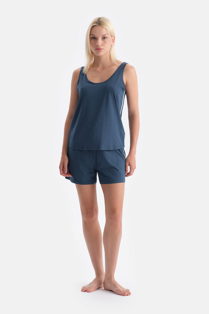 Indigo Kalın Askılı Pamuk Modal Atlet Şort Takım