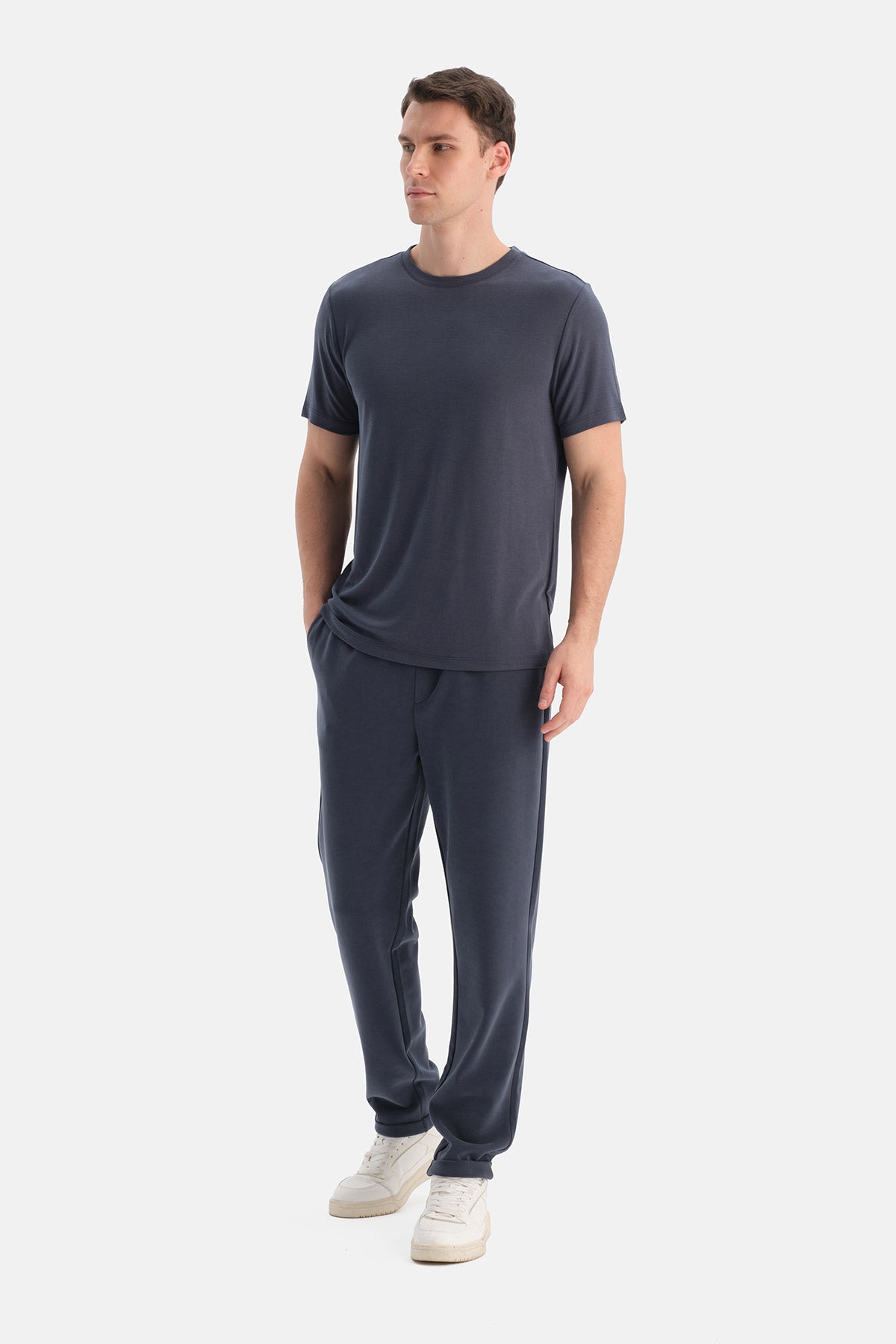 Lacivert Bisiklet Yaka Modal Pike Tişört