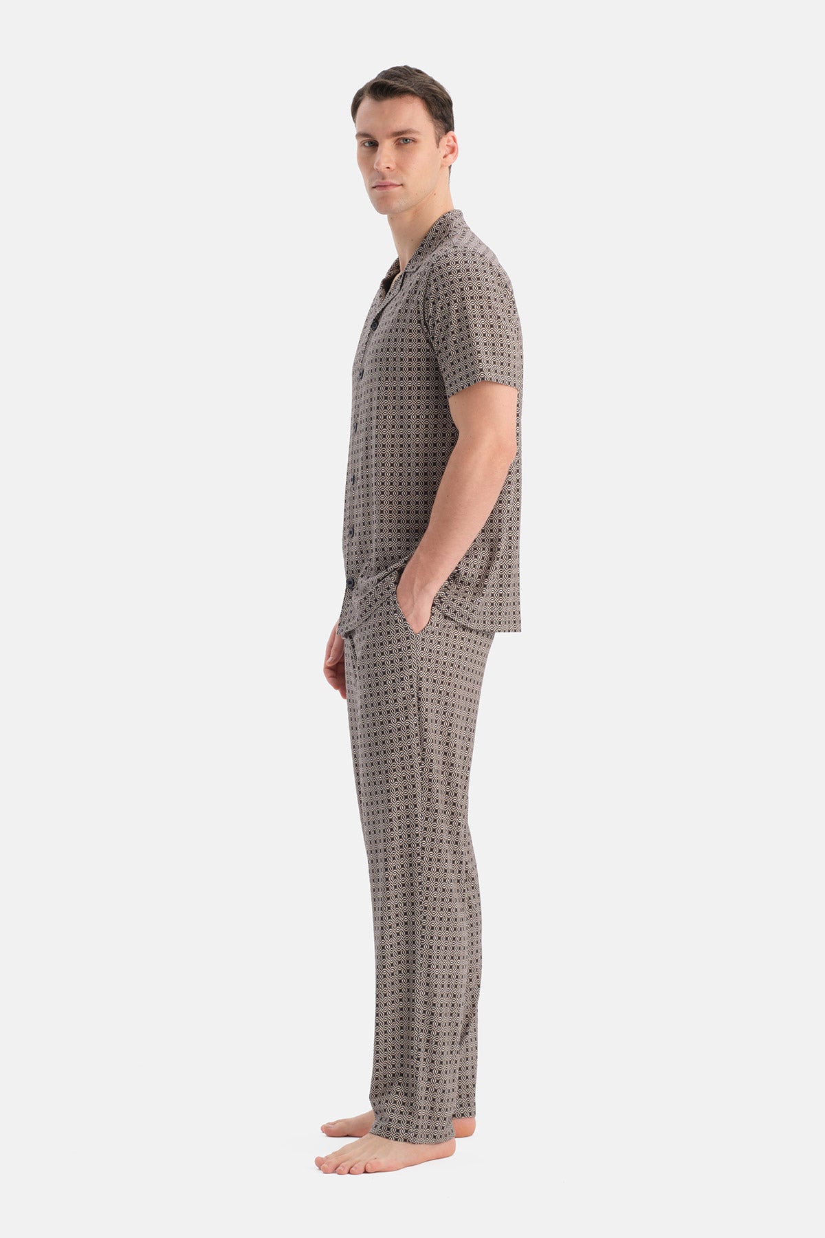 Multicolor Geometrik Desenli Pamuk Modal Gömlek Pantolon Takım