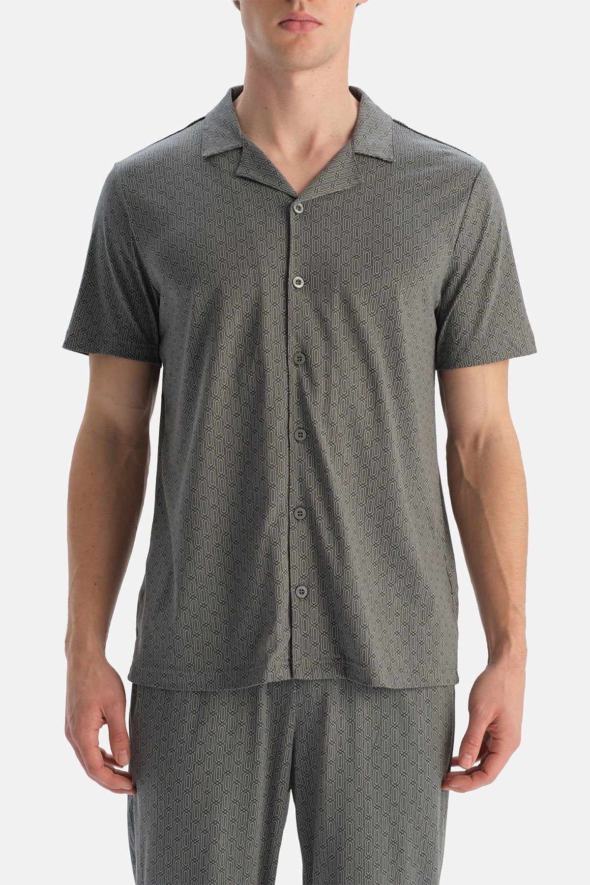 Multicolor Geometrik Desenli Kısa Kollu Gömlek Pantolon Takım