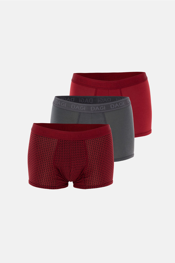 Kırmızı-Siyah 3'lu Desenli Micro Modal Boxer