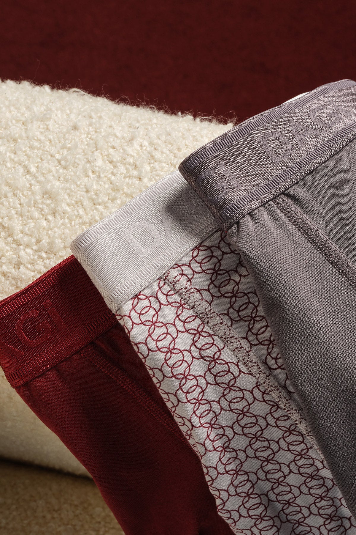 Gri-Kırmıxı 3'lu Desenli Micro Modal Boxer