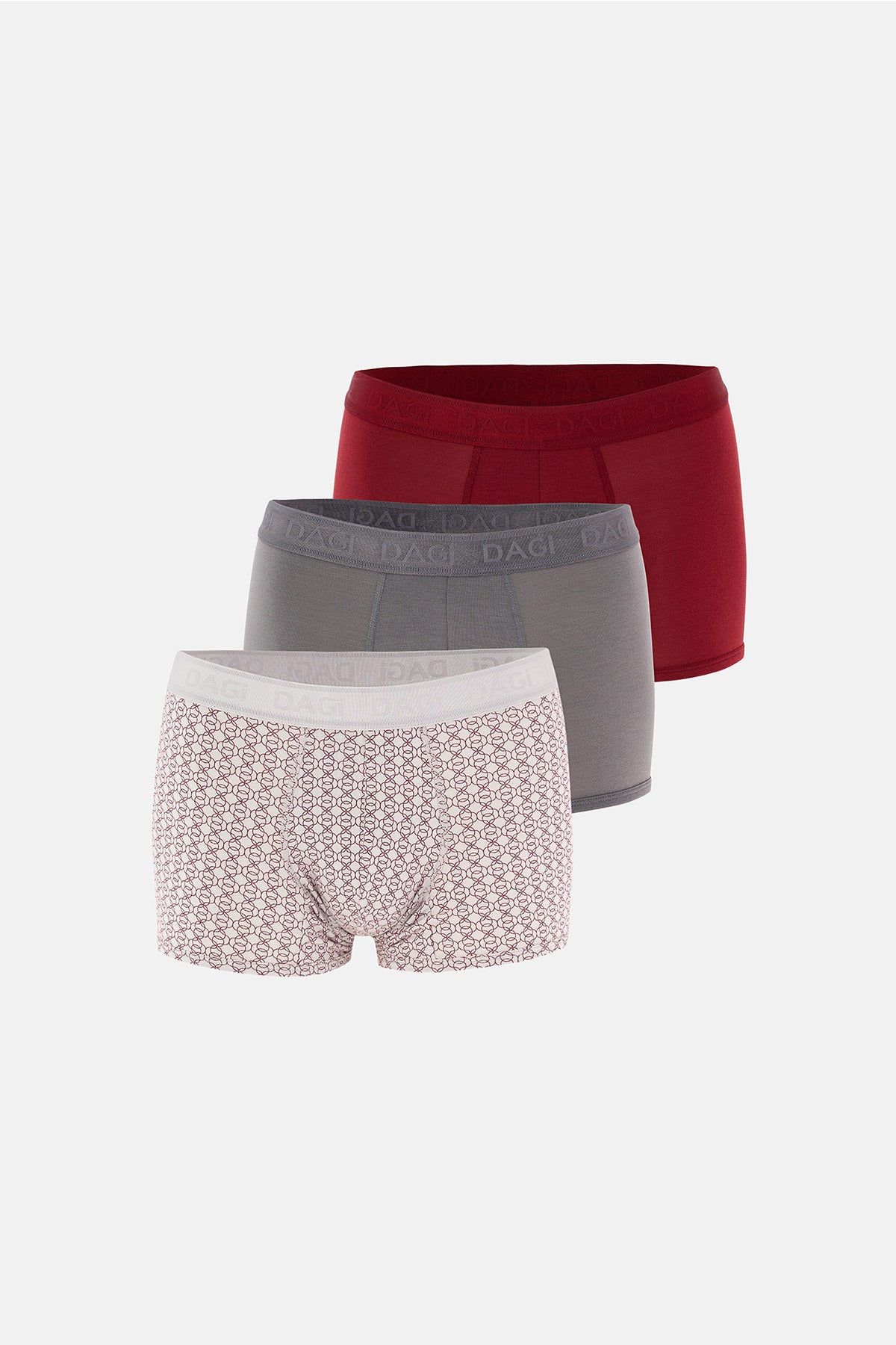 Gri-Kırmıxı 3'lu Desenli Micro Modal Boxer