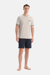 Açık Gri Kısa Kollu Cepli Pamuk Modal Tişört Şort Takım