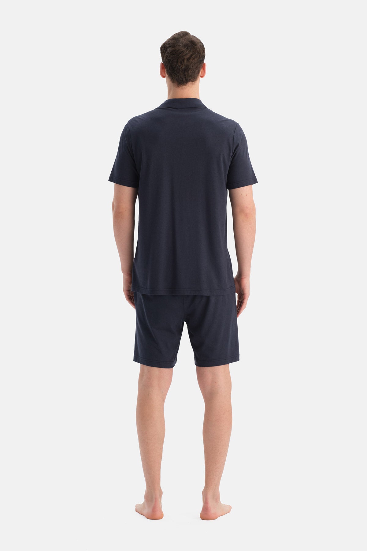 Lacivert Kısa Kollu Pamuk Modal Gömlek Şort Takım