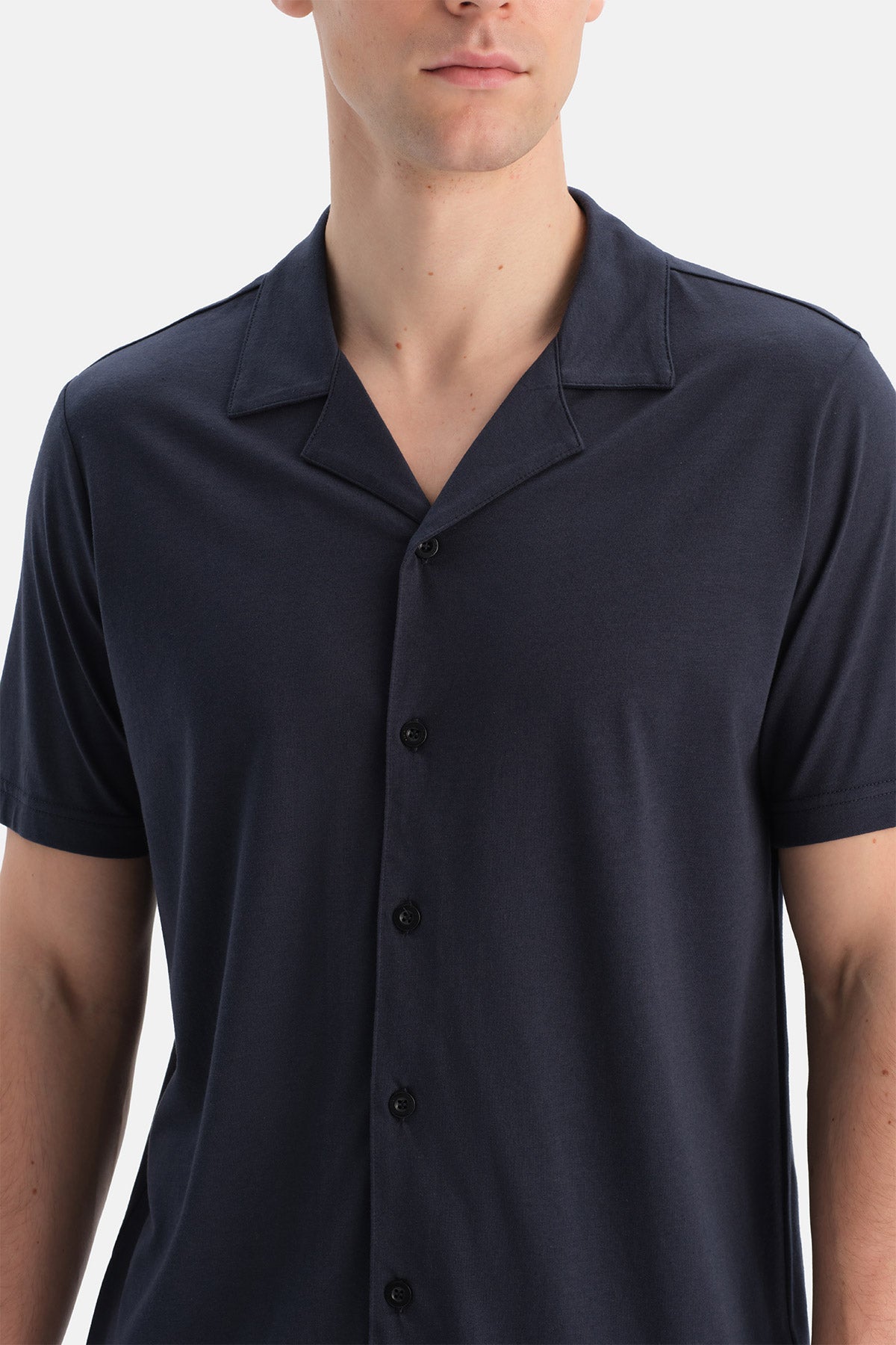 Lacivert Kısa Kollu Pamuk Modal Gömlek Şort Takım