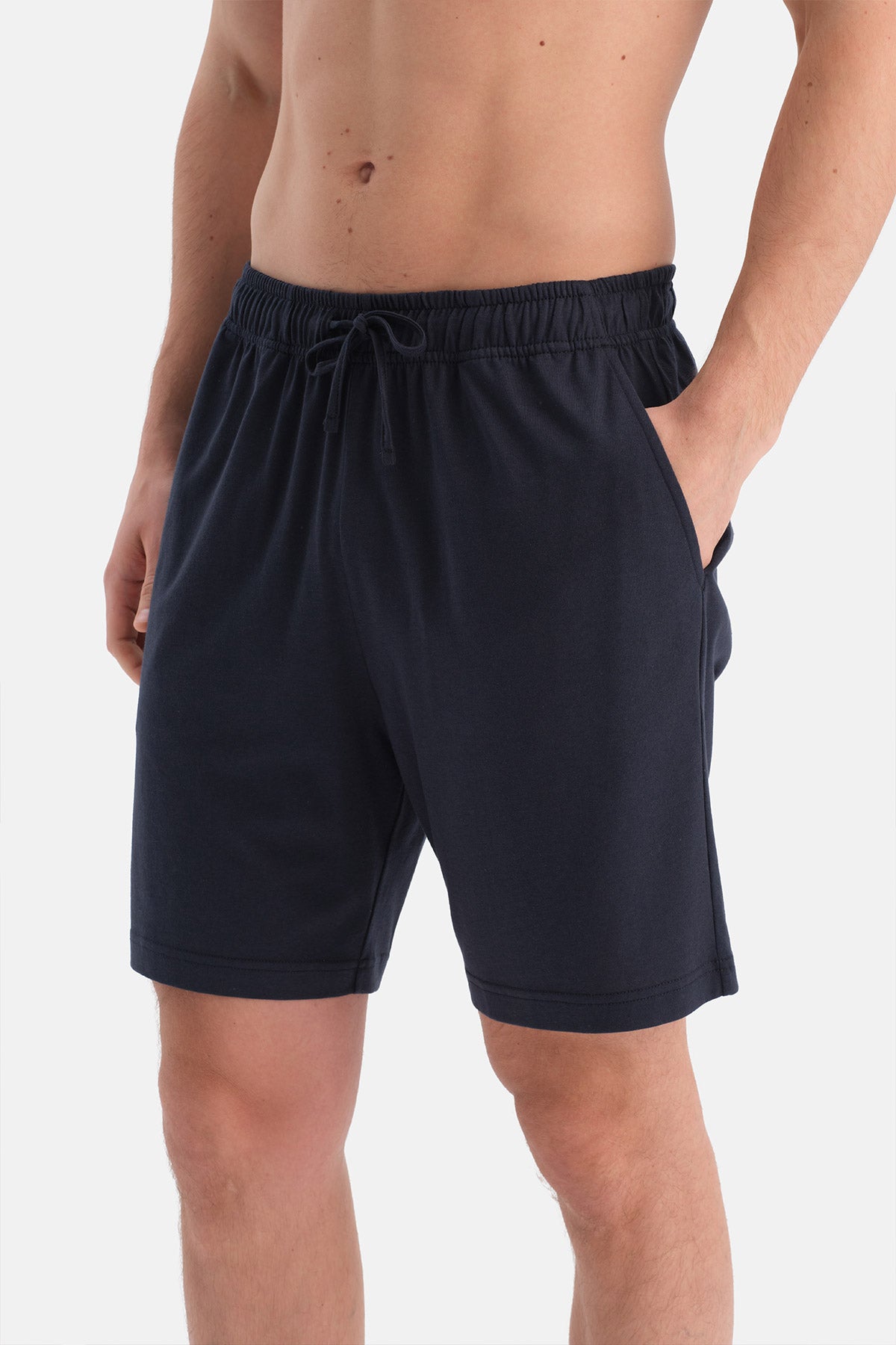 Lacivert Kısa Kollu Pamuk Modal Gömlek Şort Takım