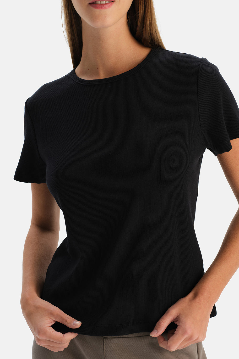 Siyah Rib Modal Basic Tişört