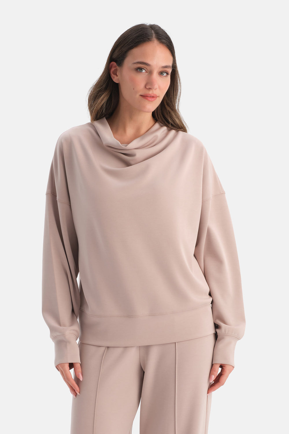 Sütlü Kahve Dökümlü Yaka Sweatshirt