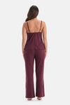 Bordo Yanı Tül Detaylı Basic Pantolon