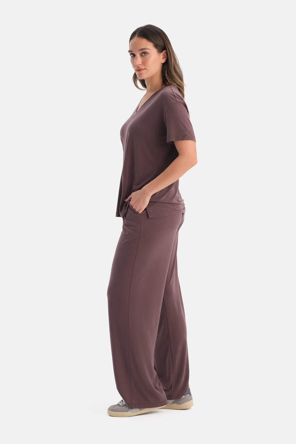 Kahverengi Cepli Basic Modal Pantolon