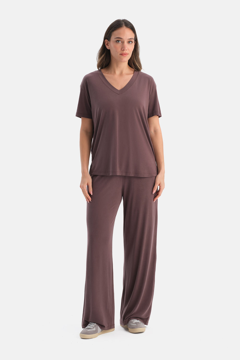 Kahverengi Cepli Basic Modal Pantolon