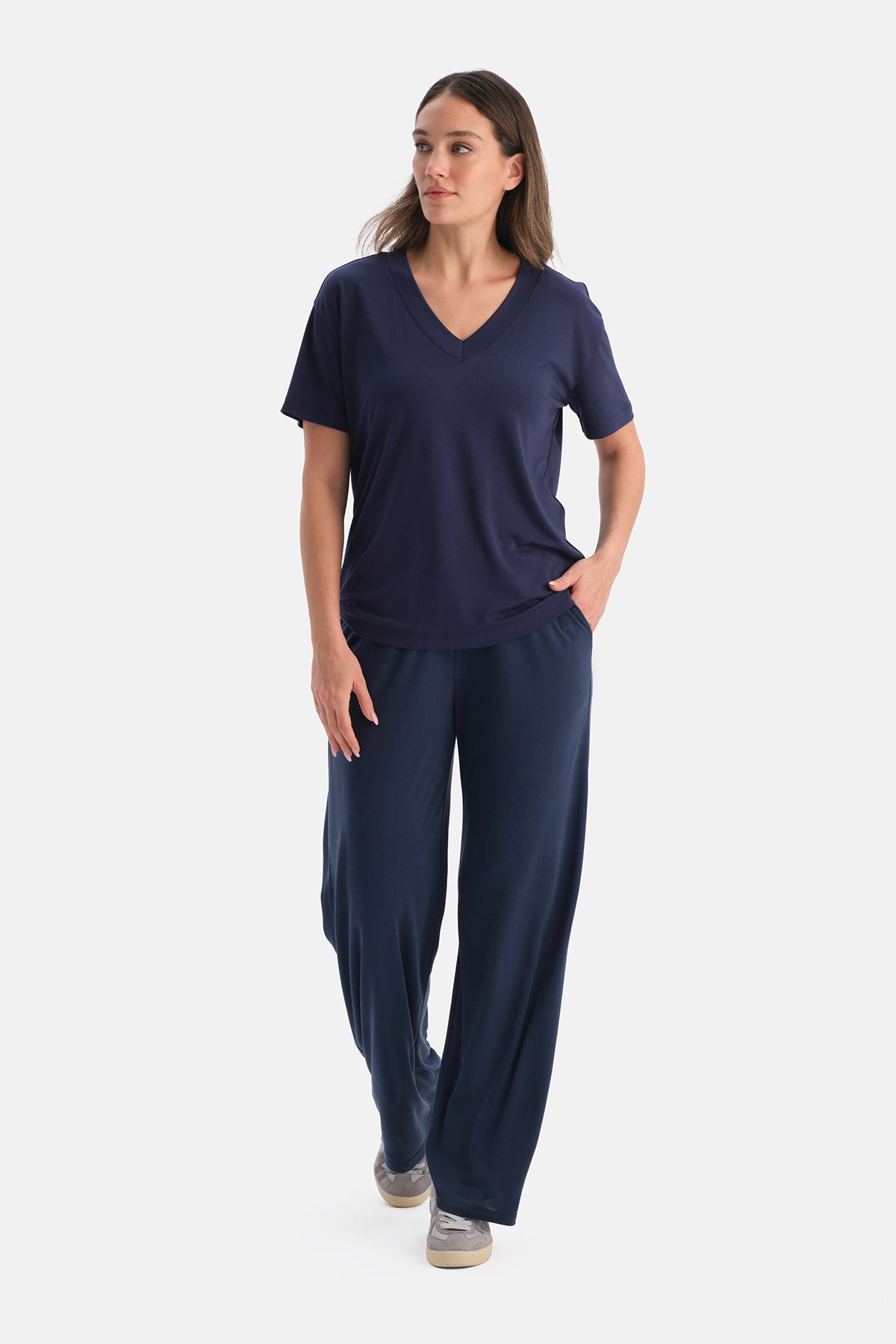 Lacivert Cepli Basic Modal Pantolon