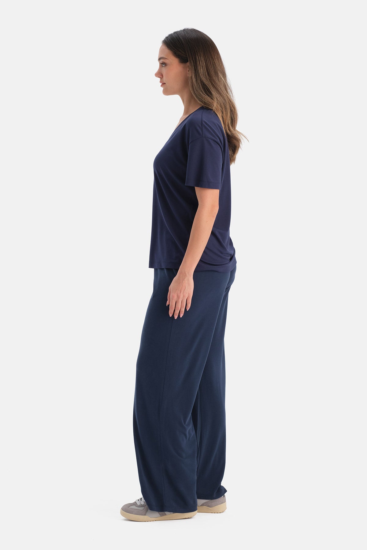 Lacivert Cepli Basic Modal Pantolon
