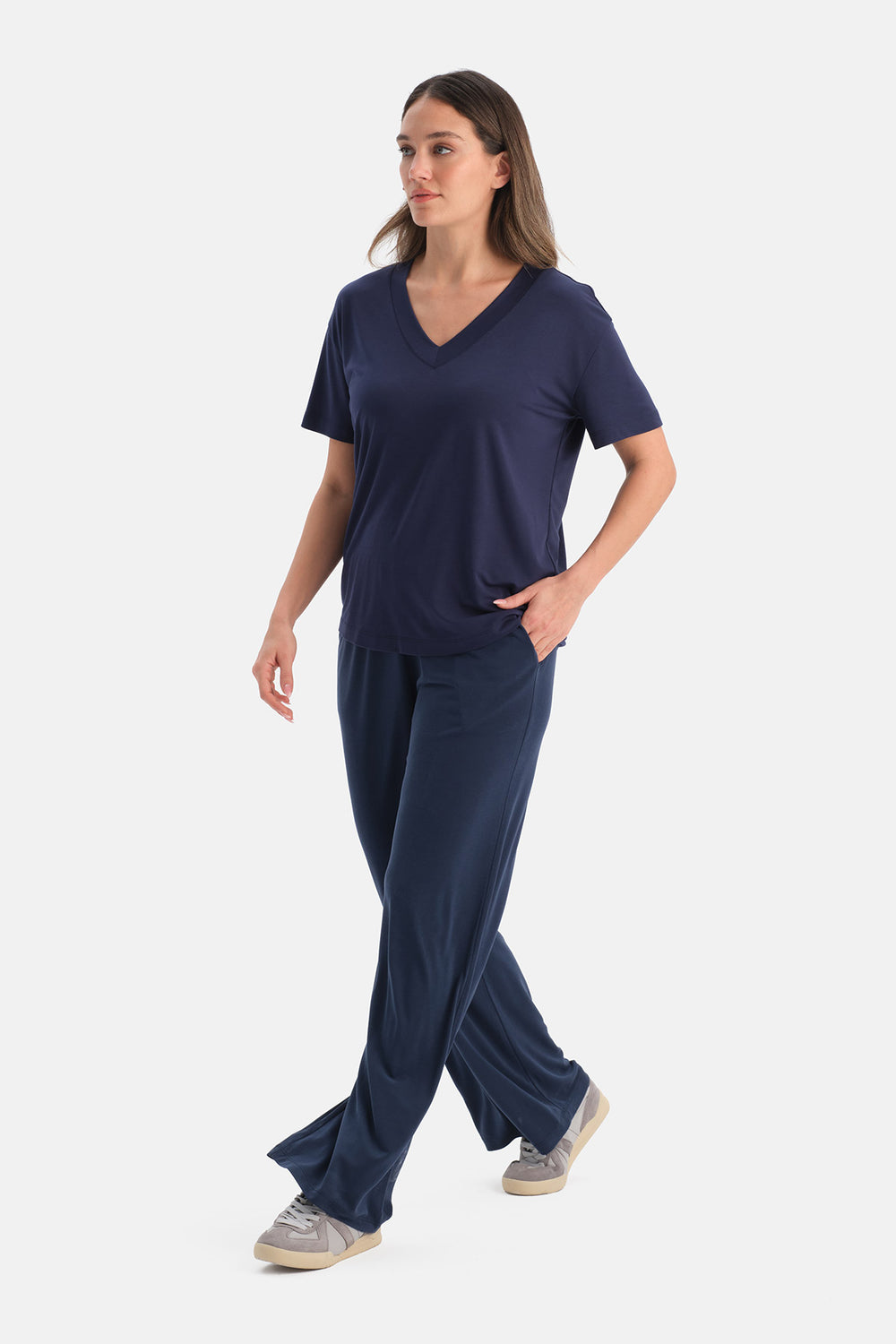 Lacivert Cepli Basic Modal Pantolon