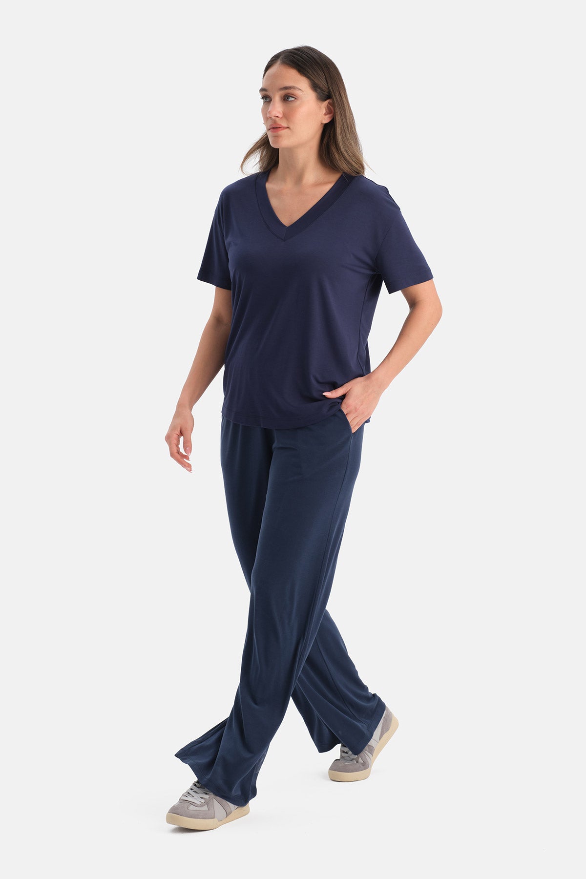 Lacivert Cepli Basic Modal Pantolon