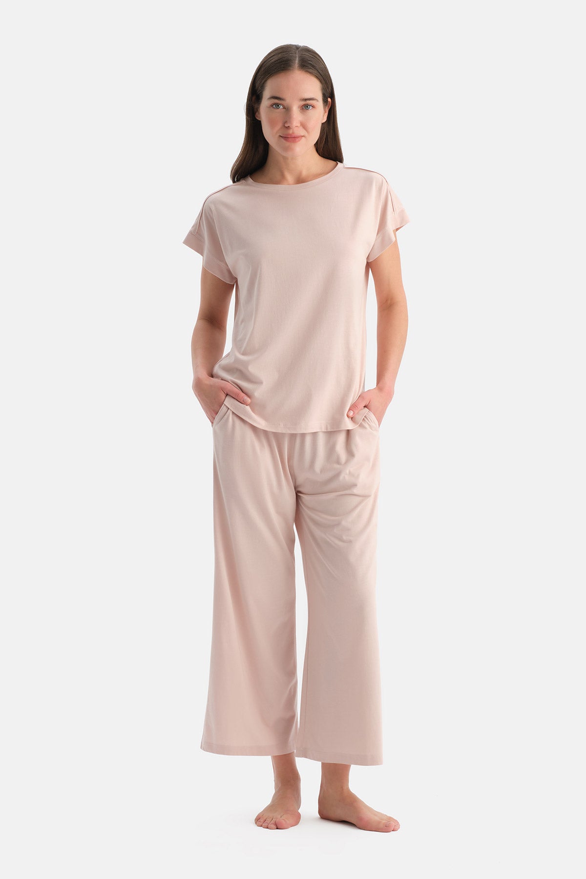 Açık Pembe Basic Penye Modal Tişört Pantolon Takım