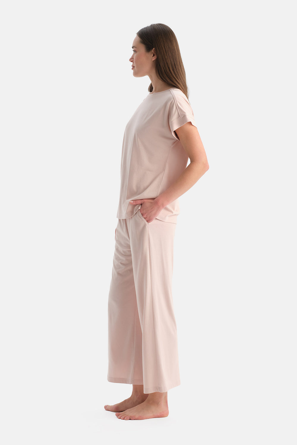 Açık Pembe Basic Penye Modal Tişört Pantolon Takım