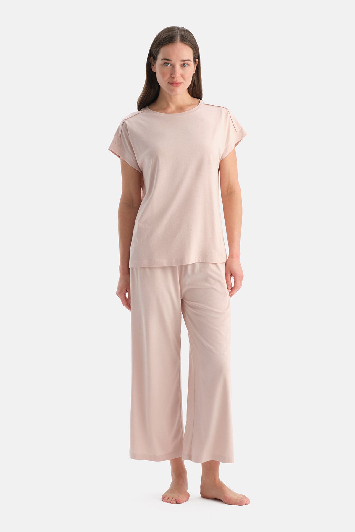 Açık Pembe Basic Penye Modal Tişört Pantolon Takım