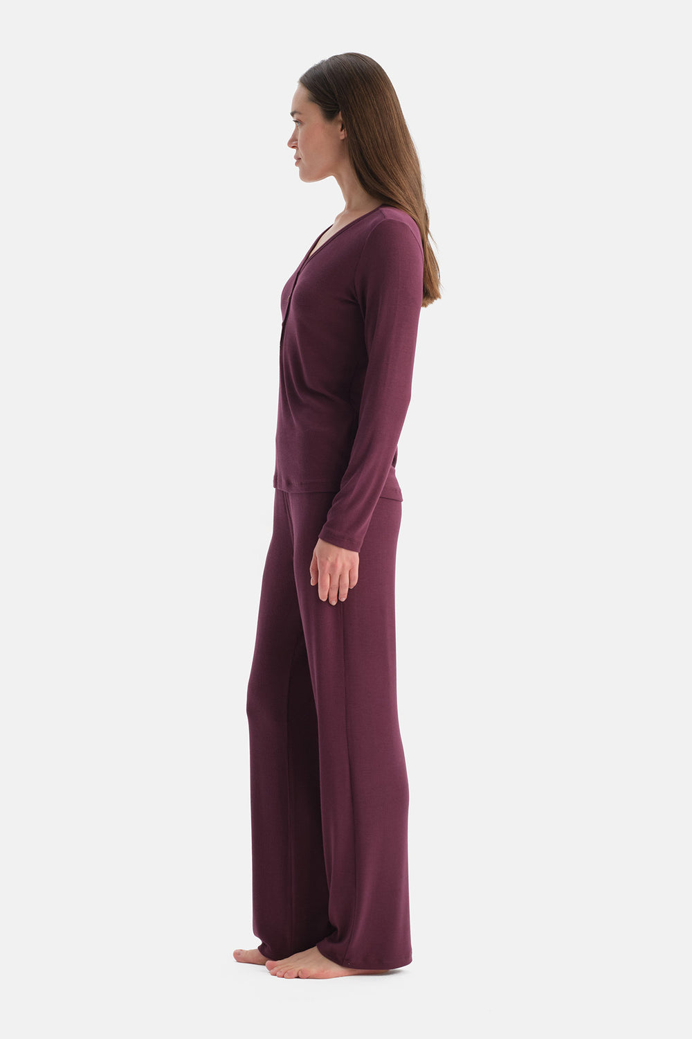 Mürdüm Viskon Kaşkorse Tişört Pantolon Takım