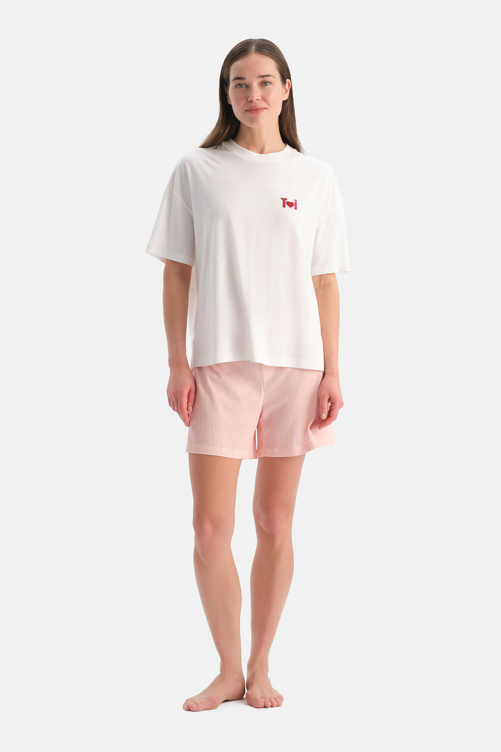 Beyaz Baskı Detaylı Tişört Şort Pijama Takımı